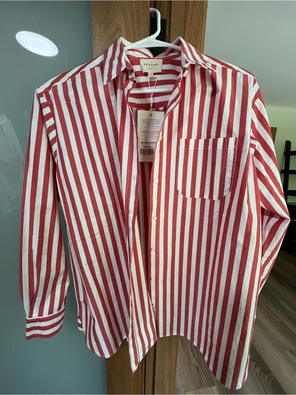 Sezane Max shirt Ecru red stripes -  size 36/US 4